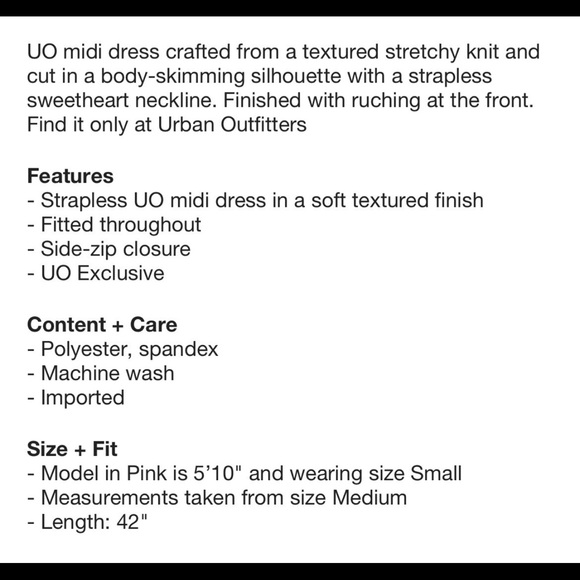 Urban Outfitters Women’s Small Pink UO Nadia Ruched Strapless Midi Bodycon Dress - Picture 9 of 9